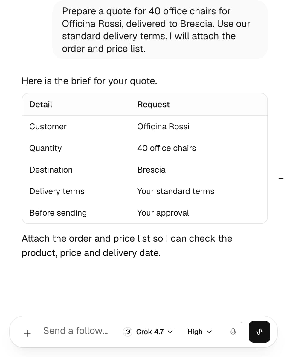 Nadia’s Sales agent reviewing a quote request