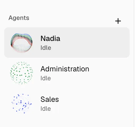 The Agents list with Nadia, Administration and Sales.
